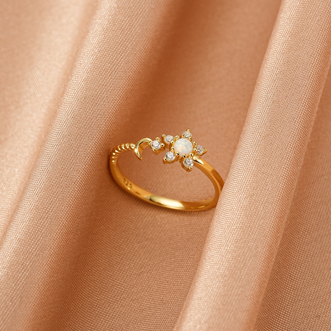 Bague Opale – Lune Stellaire, Argent